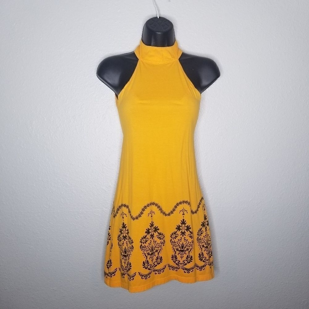 Sundance Yellow Halter Boho Thai Mod Mini Dress Sm‎